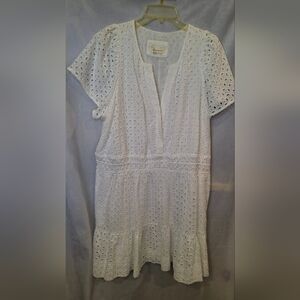 Anthropologie White Embroidered Stretch Wasit Dress 3x Womens